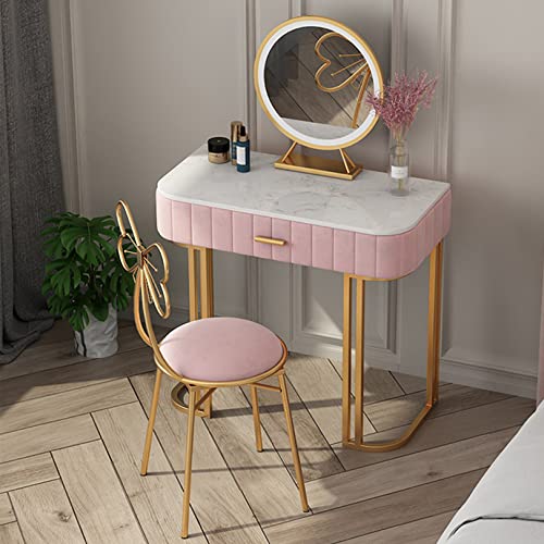 WANGXLGD Modernes Waschtisch-Set mit Marmor-Arbeitsplatte, Elegante Schlafzimmer-Möbel Makeup-Schreibtisch mit Spiegel & Hocker (Pink,60cm) von WANGXLGD