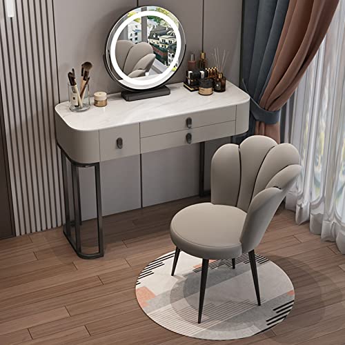 WANGXLGD Schminkkommode mit 3-farbig beleuchtetem LED-Spiegel, Hocker und Holzschubladen, Schlafzimmer-Eitelkeit für Mädchen (Grey,100CM) von WANGXLGD