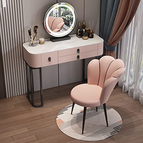WANGXLGD Schminkkommode mit 3-farbig beleuchtetem LED-Spiegel, Hocker und Holzschubladen, Schlafzimmer-Eitelkeit für Mädchen (Pink,80CM) von WANGXLGD