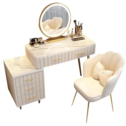WANGXLGD Schminkpult mit Spiegel und Beleuchtung, Waschtisch-Set mit Schublade für das Schlafzimmer (White,100cm/39.4in) von WANGXLGD