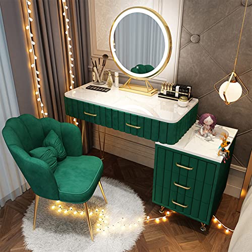 WANGXLGD Schminktisch Schlafzimmer Eitelkeit Schreibtisch mit beleuchtetem Spiegel einstellbare Helligkeit, 4/5 Schublade, 1 Hocker, Modern Style (Green,100cm) von WANGXLGD
