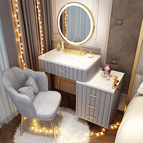 WANGXLGD Schminktisch Schlafzimmer Eitelkeit Schreibtisch mit beleuchtetem Spiegel einstellbare Helligkeit, 4/5 Schublade, 1 Hocker, Modern Style (Grey,60cm) von WANGXLGD