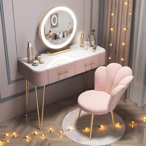 WANGXLGD Schminktisch Set, Moderne Kosmetik Kommode mit abnehmbarem LED Spiegel und Schubladen, Home Furniture Schlafzimmer Makeup Eitelkeit Tisch Hocker Set (Pink,80cm) von WANGXLGD