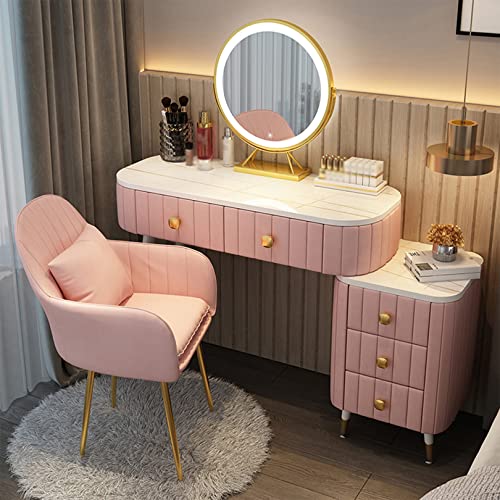 WANGXLGD Schminktisch Set, UV Steinbrett Makeup Kommode Tisch mit Hocker LED Spiegel, Home Schlafzimmer Eitelkeit Kosmetik Möbel Geschenk für Mädchen Frauen (Pink,100cm) von WANGXLGD