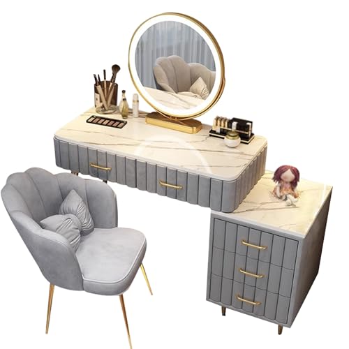 WANGXLGD Schminktisch mit Beleuchtung, 3 Beleuchtungsfarben, einstellbare Helligkeit, Schminktisch mit Spiegel (Grey,80cm/31.5in) von WANGXLGD