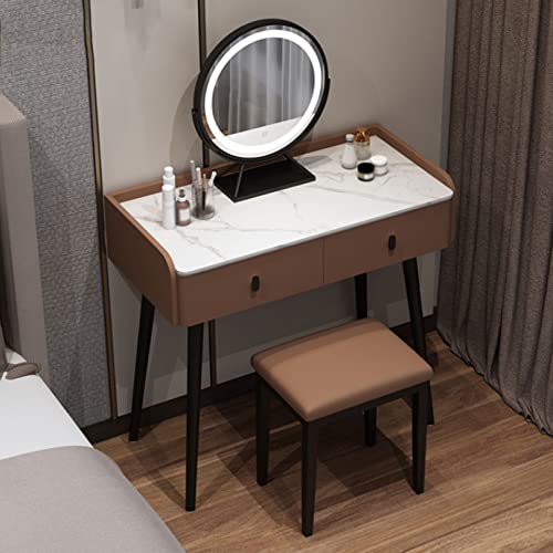 WANGXLGD Schminktisch mit Hocker 2 Schubladen & Verstellbarer LED-Spiegel Schlafzimmer Eitelkeit Set Makeup Kosmetik Kommode Möbel (Brown,100cm) von WANGXLGD