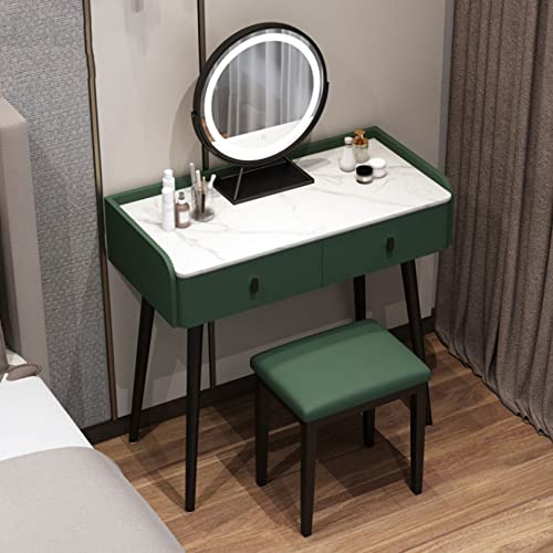 WANGXLGD Schminktisch mit Hocker 2 Schubladen & Verstellbarer LED-Spiegel Schlafzimmer Eitelkeit Set Makeup Kosmetik Kommode Möbel (Green,80cm) von WANGXLGD