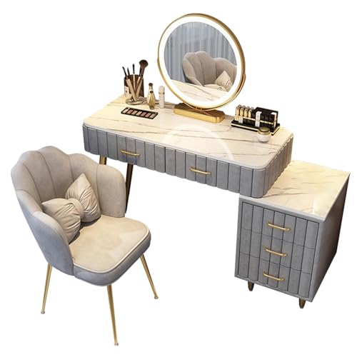 WANGXLGD Schminktisch mit Schubladen, Schminktisch Kommode mit beleuchtetem Spiegel, Mädchenschminktisch (Grey,80cm/31.5in) von WANGXLGD