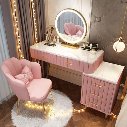 WANGXLGD Schminktisch mit Spiegel, 3 LED-Licht-Modi, Schminktisch mit gepolstertem Hocker, Schlafzimmer für Frauen (Pink,100cm/39.4in) von WANGXLGD