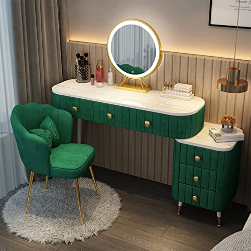WANGXLGD Schminktisch mit Spiegel und Hocker, Eitelkeit Makeup Schreibtisch Set mit Schubladen, Schlafzimmer Kommode mit großer Tischplatte 80/100x40cm (Green,100cm) von WANGXLGD