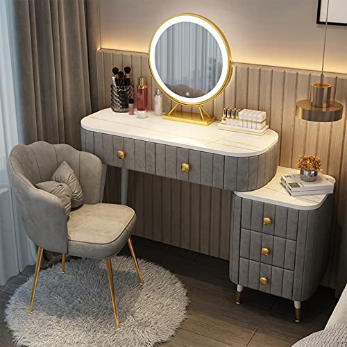 WANGXLGD Schminktisch mit Spiegel und Hocker, Eitelkeit Makeup Schreibtisch Set mit Schubladen, Schlafzimmer Kommode mit großer Tischplatte 80/100x40cm (Grey,100cm) von WANGXLGD
