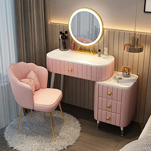 WANGXLGD Schminktisch mit Spiegel und Hocker, Eitelkeit Makeup Schreibtisch Set mit Schubladen, Schlafzimmer Kommode mit großer Tischplatte 80/100x40cm (Pink,80cm) von WANGXLGD