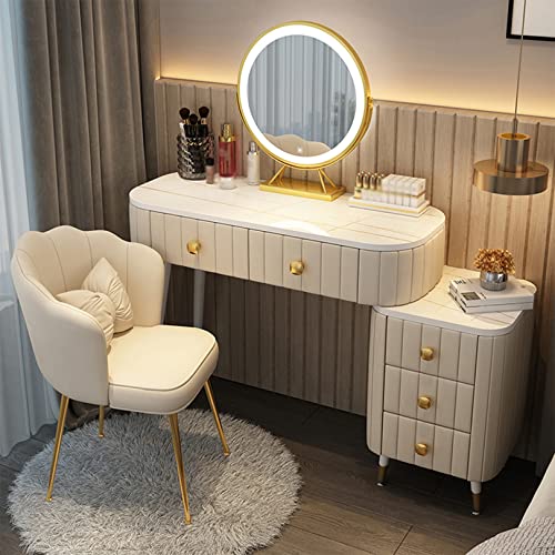 WANGXLGD Schminktisch mit Spiegel und Hocker, Eitelkeit Makeup Schreibtisch Set mit Schubladen, Schlafzimmer Kommode mit großer Tischplatte 80/100x40cm (White,100cm) von WANGXLGD