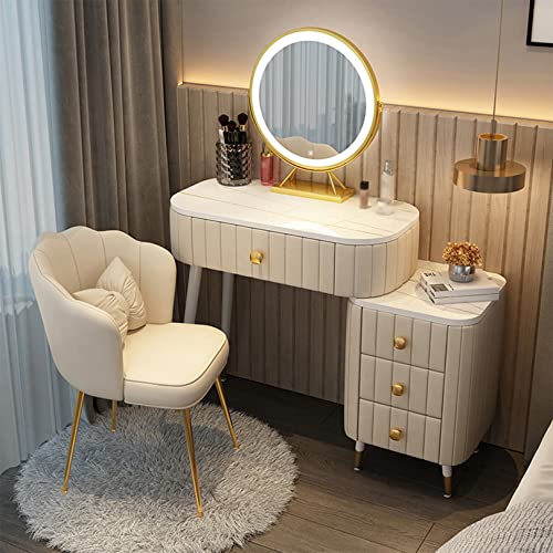 WANGXLGD Schminktisch mit Spiegel und Hocker, Eitelkeit Makeup Schreibtisch Set mit Schubladen, Schlafzimmer Kommode mit großer Tischplatte 80/100x40cm (White,80cm) von WANGXLGD