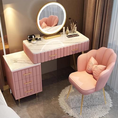 WANGXLGD Schminktisch mit Spiegel und weichem gepolsterten Hocker, Schminktisch mit gepolstertem Hocker (Pink,80cm/31.5in) von WANGXLGD