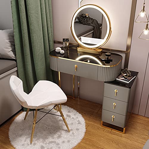 WANGXLGD Schminktisch mit verschiebbarem Beistelltisch und Hocker, Schminktisch-Kosmetiktisch mit 4 Schubladen & beleuchtetem Hocker-Set für das Schlafzimmer (Black,80cm) von WANGXLGD