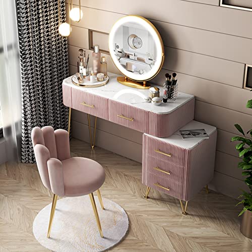 WANGXLGD Schminktische mit beleuchtetem Spiegel Eitelkeit Set Kommode 4/5 Schubladen mit Schiebetisch & gepolstertem Hocker für Mädchen Schlafzimmer (Pink,100cm) von WANGXLGD