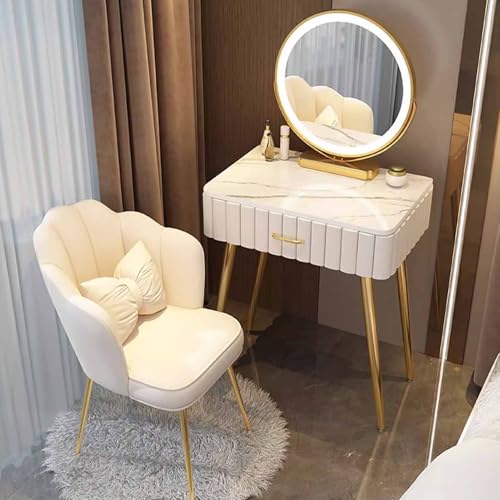 WANGXLGD Waschtisch, Schminkplatz mit beleuchtetem Spiegel, weißer Schreibtisch mit Massivholz-Schubladen, Schminkplatz mit Beleuchtung für das Schlafzimmer (White,60cm) von WANGXLGD