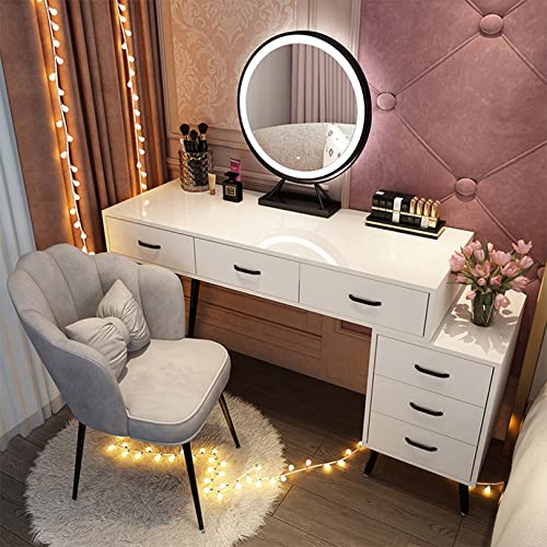 WANGXLGD Waschtisch-Set mit beleuchtetem Spiegel, eleganter Schminktisch mit LED-Beleuchtung und 5/6 Schubladen & Ablageflächen für Frauen Mädchen von WANGXLGD