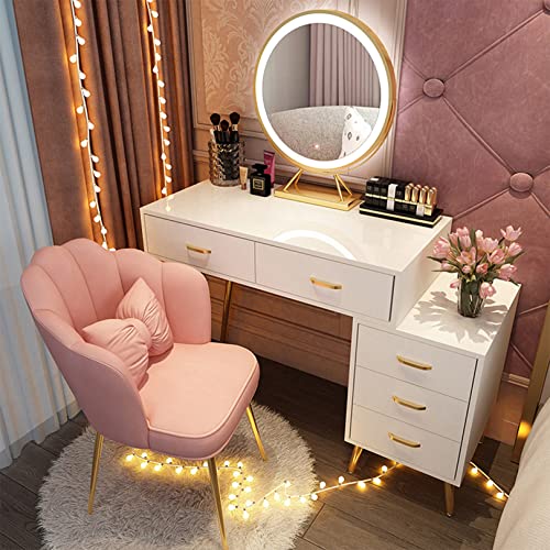 WANGXLGD Waschtisch-Set mit beleuchtetem Spiegel, eleganter Schminktisch mit LED-Beleuchtung und 5/6 Schubladen & Ablageflächen für Frauen Mädchen von WANGXLGD