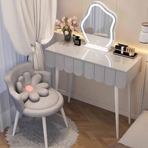 WANGXLGD Waschtisch mit beleuchtetem Spiegel - 3 farbige Beleuchtungsmodi einstellbare Helligkeit, 2 Schubladen Schminktisch mit weich gepolstertem Hocker für Schlafzimmer Studio (Grey,120cm) von WANGXLGD