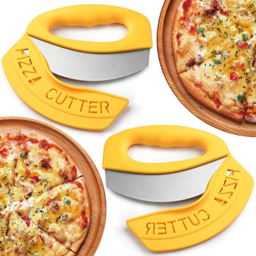 Pizzaschneider Set Pizzamesser 2 Stücks, Wiegemesser & Pizza Roller Cutter Teigschneider & Schaber Praktisches Pizza Zubehör & Küchen Gadgets Kuchenschaber inklusive | WYKKS-PC2 von WANGYI