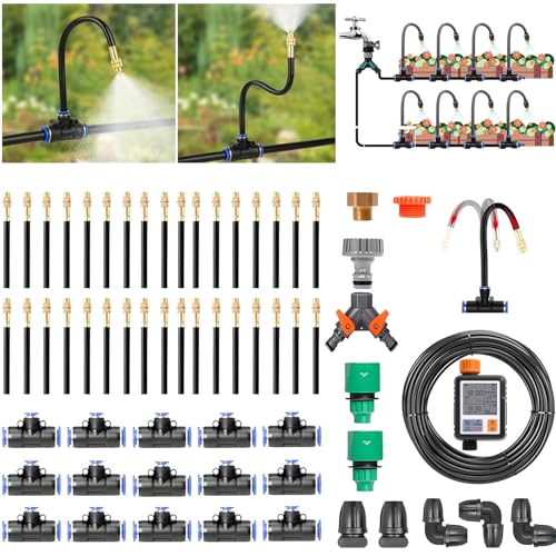 WANGYYDS BewässerungsSystem, Garten Bewässerung Kit, Bewässerungsrohre, Automatik Tröpfchenbewässerung Gartenbewässerung Misting Kühlsystem für Landschaft Flower Bed Terrasse Pflanzen,50m/164ft von WANGYYDS
