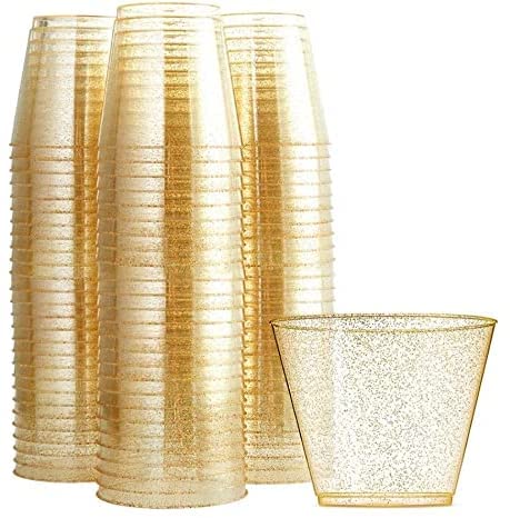 WANGZAIZAI 25 Glitter plastikbecher 9oz/270ml durchsichtigen Kunststoff Cup tumblers Gold Glitter Cup brautbecher eleganter Partei Cups recycelbar. von WANGZAIZAI