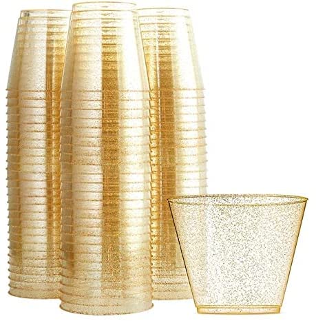 WANGZAIZAI 25 Glitter plastikbecher 9oz/270ml durchsichtigen Kunststoff Cup tumblers Gold Glitter Cup brautbecher eleganter Partei Cups .Wiederverwendbar von WANGZAIZAI