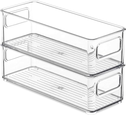 WANGZAIZAI Kühlschrankbox Kühlschrank Vorratsdose lebensmittelechte Aufbewahrungsbox für Küche und Speisekammer 2er-Set – durchsichtig （25.5x10x7.5cm） von WANGZAIZAI