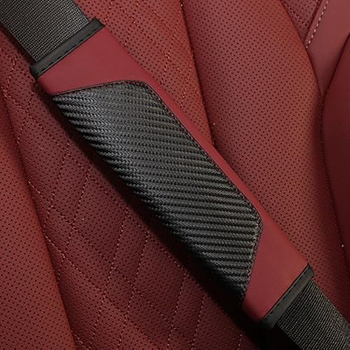 WANGZENIU 2 Stück Auto Gurtpolster für BMW X1 U11 / X1 F48 2016-2022 2023 2024, Carbonfaser-Sicherheitsgurt Polster Gurtpolster Auto Kinder Polsterung für Sitzgurt im Auto,Dark red von WANGZENIU