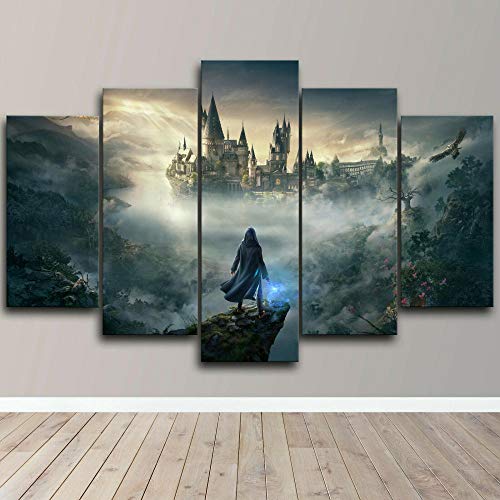 WANGZUO Puzzle 5 Teilig Bilder Wandbild Leinwandbild Hogwarts Wizard Fantasy World Wandbilder Wohnzimmer Schlafzimmer Wand Dekoration Tapete Gerahmt-150x80CM von WANGZUO