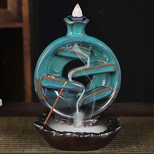 Backflow Räucherstäbchen, Keramik Wasserfall Rauch Räucherstäbchen mit 40 Räucherkegel+30 Räucherstäbchen+1 Pinzette+1 Matte, für Aromatherapie Meditation Home Decorations, blau von WANLIAN
