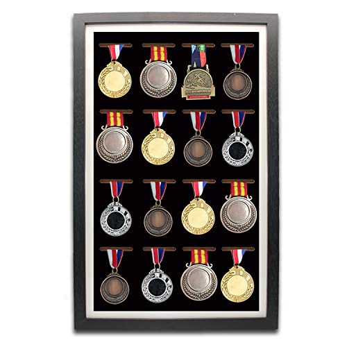 Medaillen-Präsentationsrahmen - 16 Medaillen-Vitrine - Perfektes Display für Läufer, Marathon, RECE-Sieger, Fußball, Gymnastik und Alle Sportarten (Schwarz) von WANLIAN