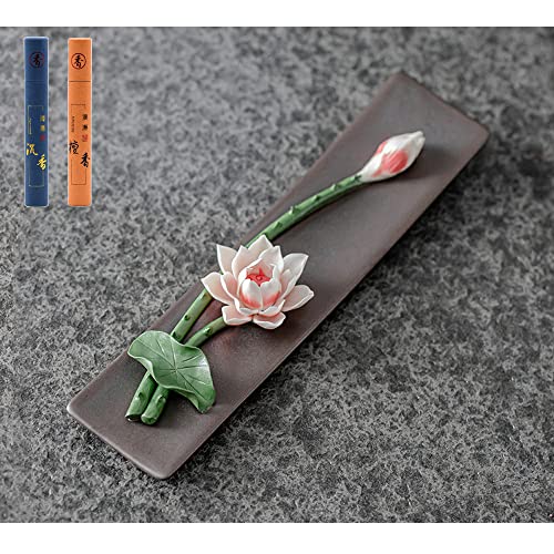 Räucherstäbchenhalter, Keramik, 25,4 cm, Keramik-Lotus-Räucherstäbchenhalter, Räucherstäbchenhalter oder Weihrauchbrenner-Halter für Meditation, Yoga, Spa Entspannung mit 60 Räucherstäbchen von WANLIAN