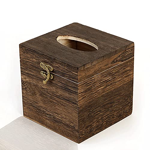 Taschentuchbox-Abdeckung aus Holz, quadratisch, mit Scharnierdeckel, Serviettenspender, geeignet für Heimdekoration, Schlafzimmer, Esstisch, Büro (14 x 15 x 15 cm, Dunkelbraun) von WANLIAN