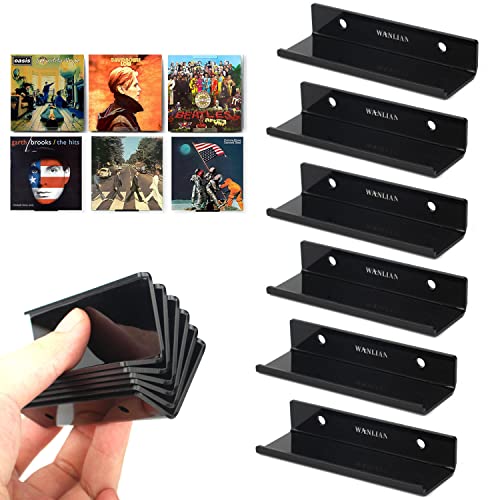 Schallplatten Wandhalterung, 6 Pcs Vinyl Schallplattenregal, 10 x 3.5 x 2 cm Schallplatten Ständer, Wand LP Halterung, Platten Regal mit Schrauben, für Platten Fotoalbum und Sammlerstücke (Schwarz) von WANLIAN
