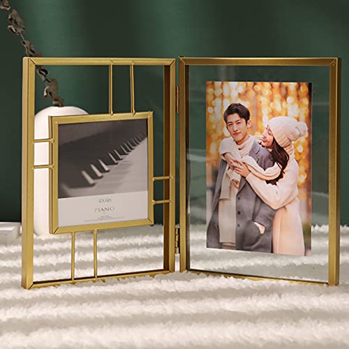 WANLIAN Gepresste Blumen-Glasrahmen Glas-Fotorahmen Gepresster Metall-Fotorahmen mit faltbarem Glasrahmen für Familie, Hochzeitsgeschenk (gold) von WANLIAN