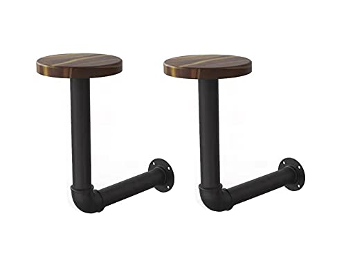 WANLIAN Metallrohr & Braun Holz Wandmontierte Hut & Perücke Halter Motorrad Zubehör Helmhalter Jacke Kleiderbügel Wandmontage Multifunktionale Rack (2 Pack) von WANLIAN