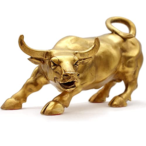 WANLIAN Wall Street Messing-Bullstatue – Feng Shui Glückssymbol der Börse, Skulptur Heimdekoration repräsentiert Karriere und Reichtum (S – 9,4 cm) von WANLIAN