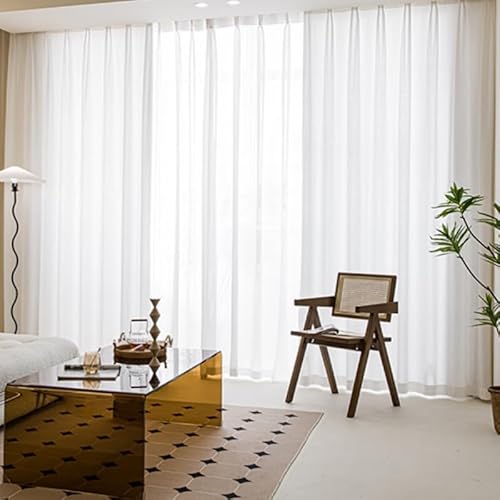 WANMUER Sheer Vorhang mit Ösen Transparente Gardine für Wohnzimmer Schlafzimmer Kinderzimmer 2X 117 x 138 cm (B x H) Weiß von WANMUER