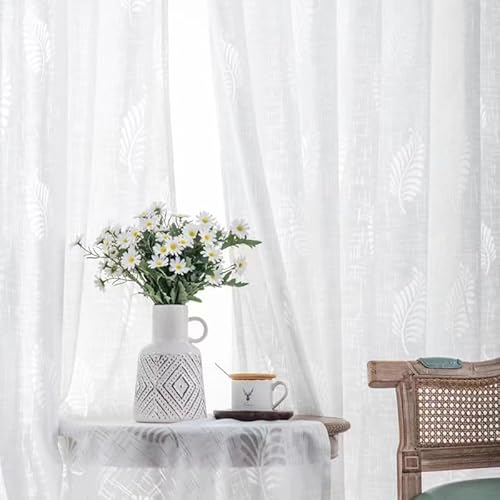 WANMUER Voile Vorhang Mit Ösen Kurz Sheer Vorhänge Transparent Gardine Gaze Ösenschals für Große Fenster 1x 240 x 260 cm (B x H) Weiß von WANMUER