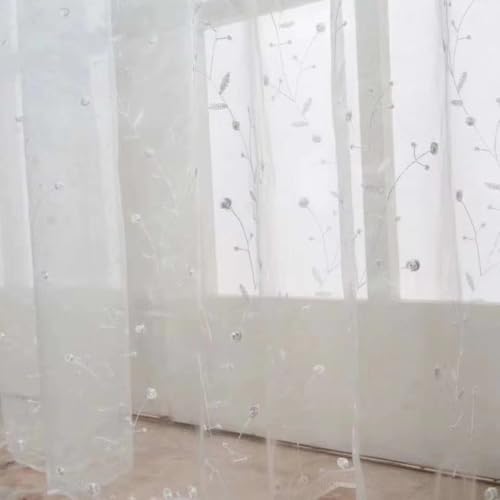 WANMUER halbtransparent kurz mit Ösen Optik Gardine für Wohnzimmer Modern 1x 200 x 200 cm (B x H) Weiße Stickerei von WANMUER