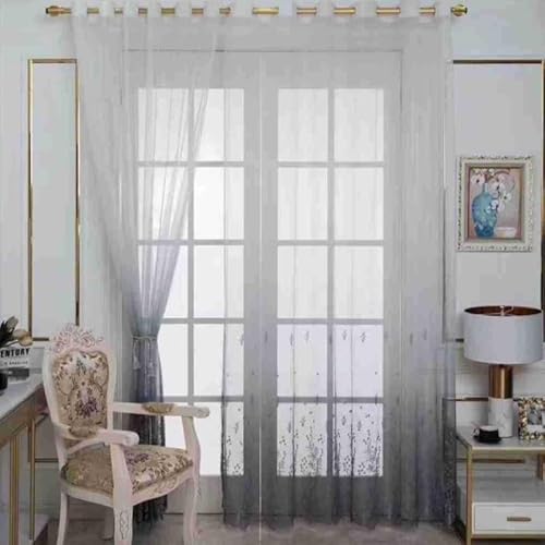 WANMUER halbtransparent kurz mit Ösen Optik Gardine für Wohnzimmer Modern 1x 240 x 260 cm (B x H) Farbverlauf Grau von WANMUER