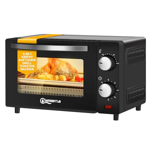 WANNYTON Minibackofen, Backofen 10 L, 650 Watt, 100-230 °C Timer 0-60 Min. inkl. Backblech Grillrost Entnahmegriff, doppelte Glastür, Ofen für Pizza Kuchen Brot, 36,5x22,1x28,5 cm von WANNYTON