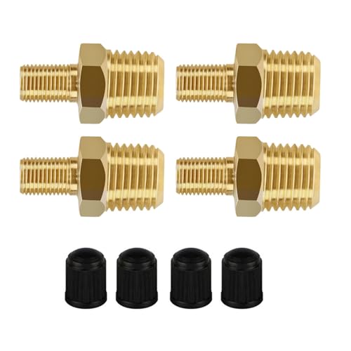 4 Stück Messing-Reifenfüller-Adapter, 6,35 mm NPT (M) auf Standard-Ventil (M) Universal-Luftfutter von WANSUPYIN