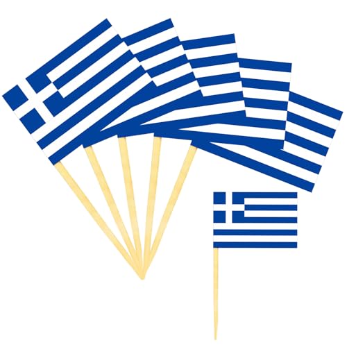 100 stk Griechenland Flagge Zahnstocher,Griechische Deko KüNstlich,Zahnstocher Holz Dekoration,Pick'Em Zahnstocher Einzeln Verpackt,LäNderflaggen,griechenland deko.für Party Food Cake Obst Geschirr von WANTUSHUI