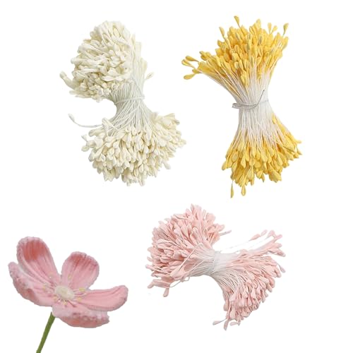 1050 Stück Pfeifenreiniger Blumen Staubblatt,Mit Zwei Perlen Köpfen Staubblatt 3mm,Tulpe Flower Stamens Accessories,Staubgefäße Set in Gelb Weiß Rosa Ideal für Blumen Basteln DIY Projekte Dekoration von WANTUSHUI