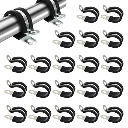 20 Stück Kabelschellen,20mm Gummi P Edelstahl,Rohrschellen Gummi gepolsterte isolierte Schelle,Schraubrohrschellen Rohrschelle Gelenkrohrschellen P-Clip (M20) von WANTUSHUI