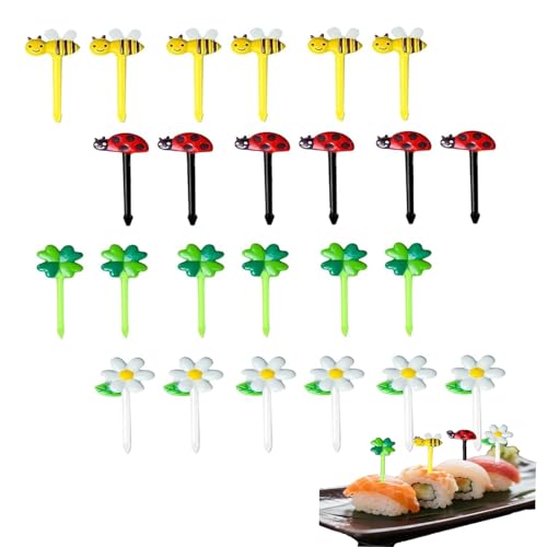 24 Stück Piekser Fingerfood Kinder,Obstgabeln Kinder Pieksi und Griffel,Brotdose Food Picks,Bento Box Zubehör Spieße Fingerfood Obstspieße Kinder Fruit Gemüse Snack Piekser für Mittagessen Party Deko von WANTUSHUI
